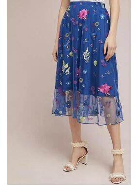 NWT Anthropologie x Tracy Reese Embroidered Net Flare Skirt size XS
